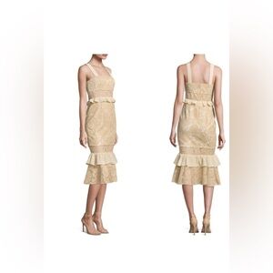 Jay Godfrey Nude Lace Ruffle Midi Dress | Size 4 | Wedding Guest or Formal